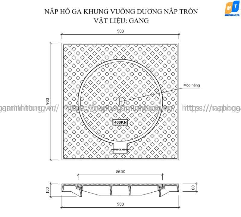 Nắp hố ga gang 800x800 Nắp hố ga gang 800x800 khung vuông dương nắp tròn