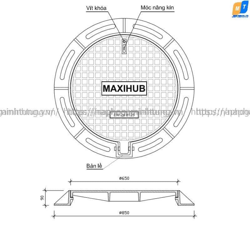 nắp gang 800x800 Nắp hố ga khung tròn nắp tròn 800x800