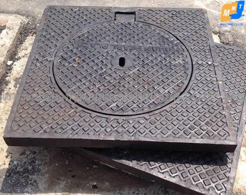 Nắp hố khung vuông dương nắp tròn Nắp hố ga gang 800x800 khung vuông dương nắp tròn