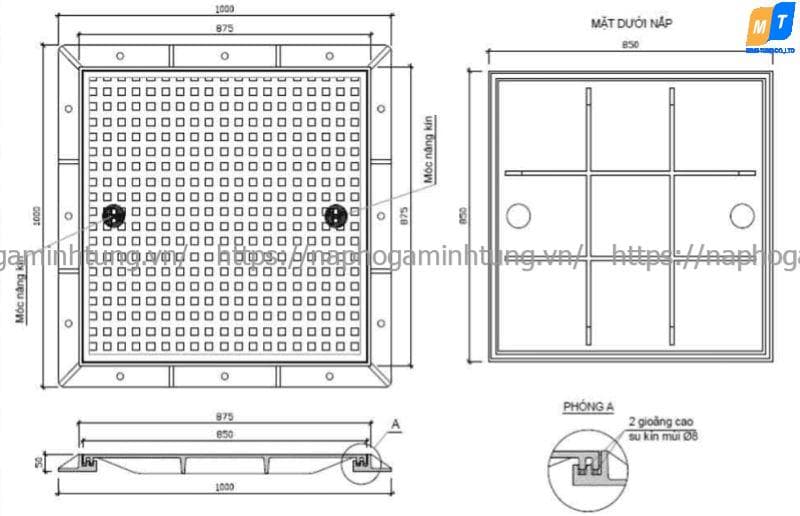 nắp gang 800x800 Nắp gang vuông 800x800 khung vuông nắp vuông