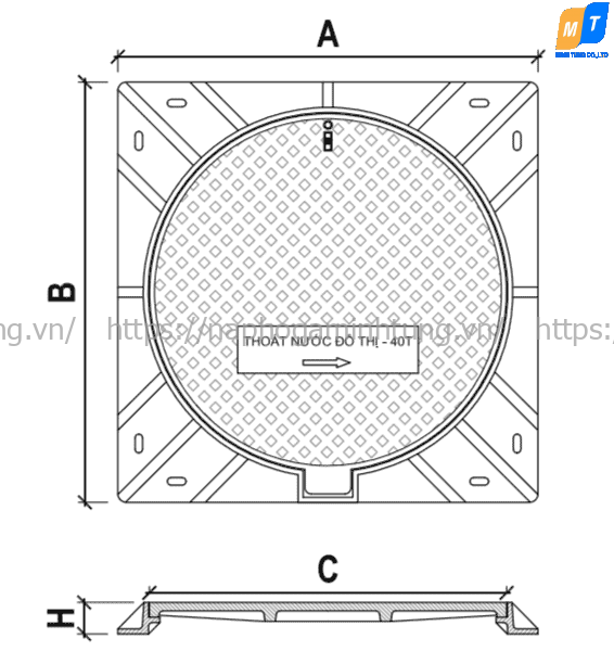 Nắp hố ga composite khung vuông âm, nắp tròn